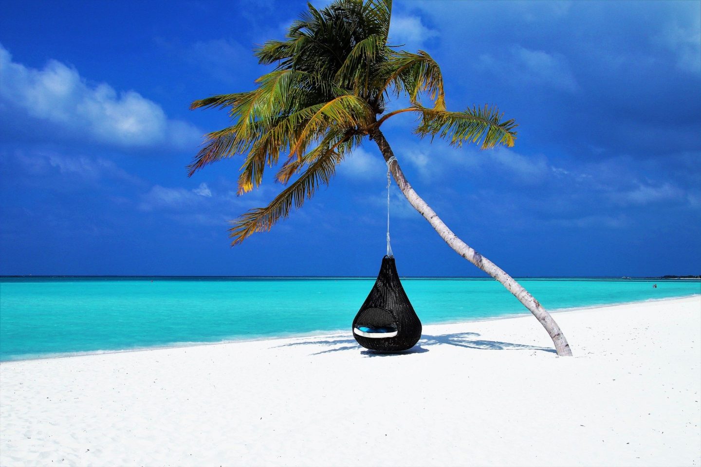 black hammock on a beach in maldives