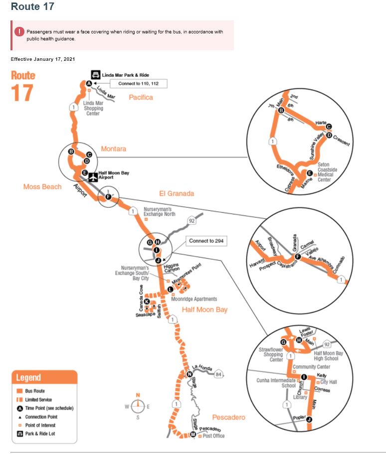 bus line map 17 from linda mar park n ride