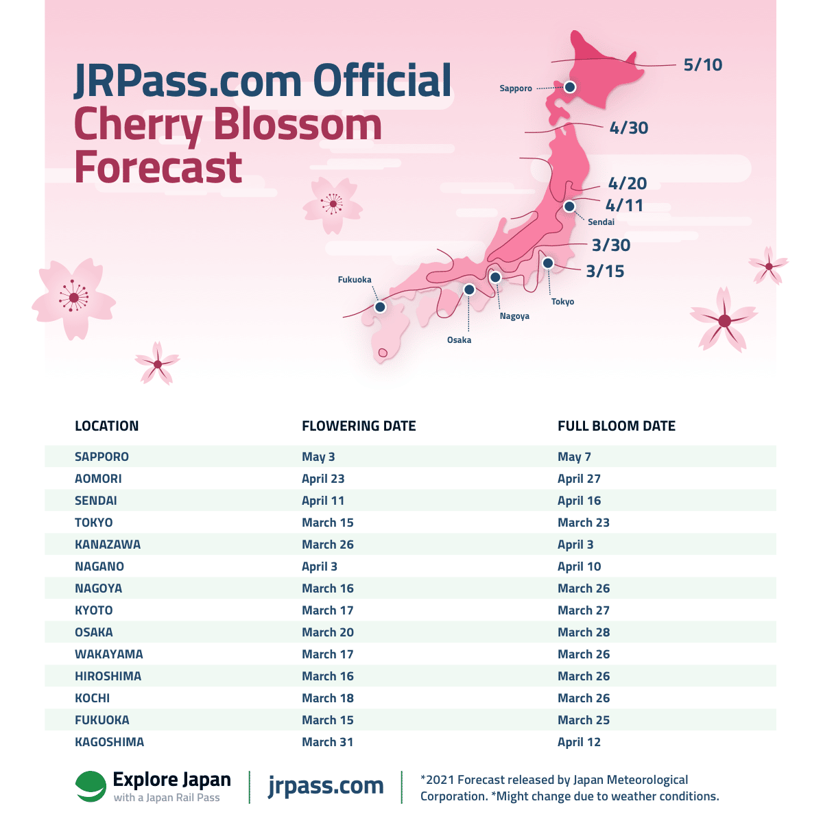 map of cherry blossom festival in japan