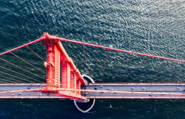 aerial view of golden gate bridge in san francisco california