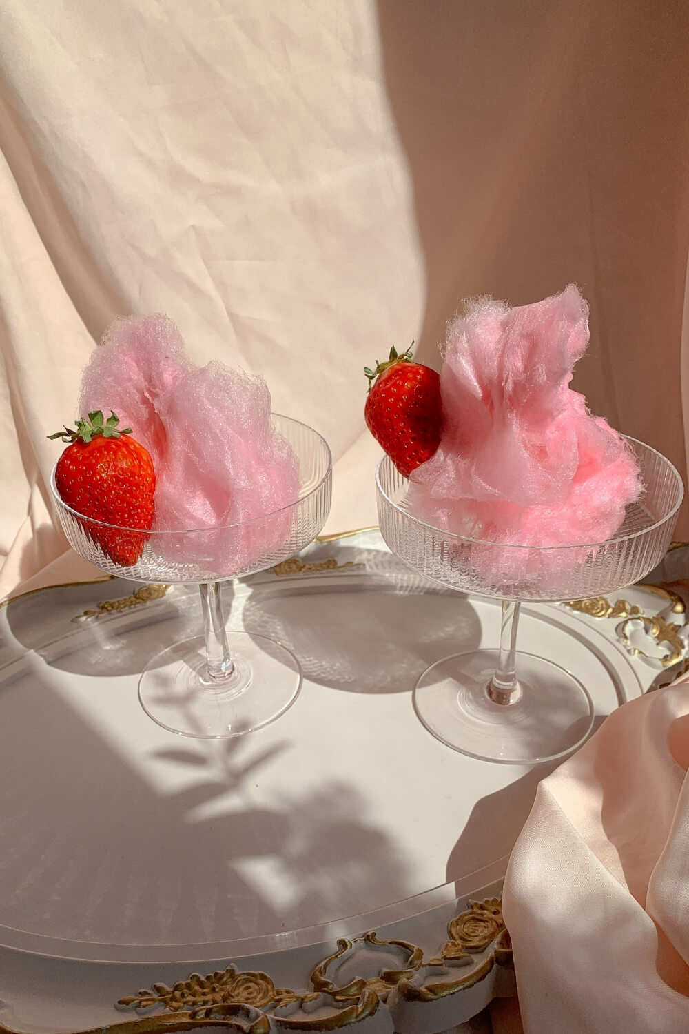 candy floss in champagne glass