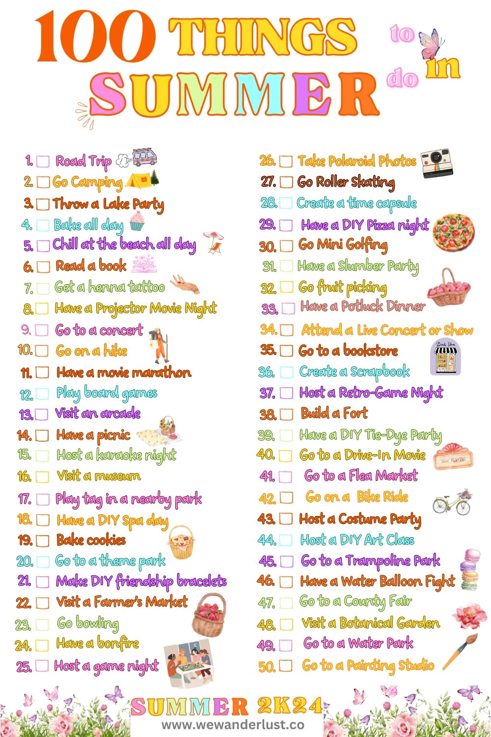100 things to do in summer list